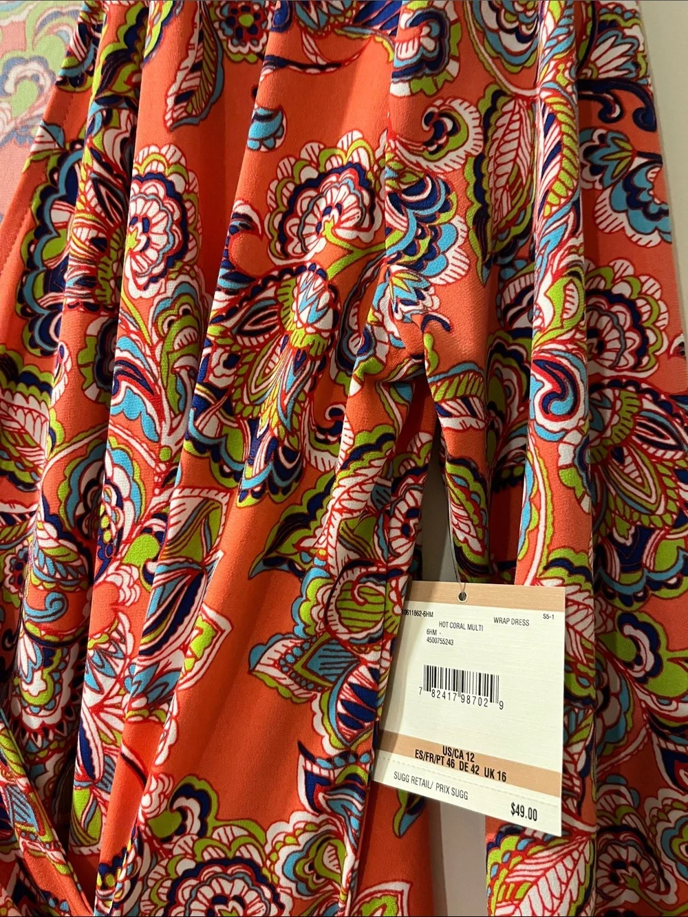 Anne Klein Coral Paisley Wrap Dress - Picture 2 of 2